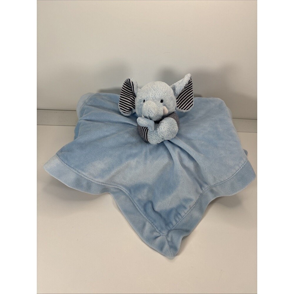 Carters Rattle Elephant Baby Lovey 15" Blue Security Blanket Plush GUC